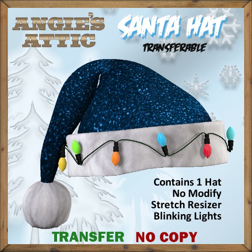AA - Santa Hat w/lights - Dk Blue - Transferable