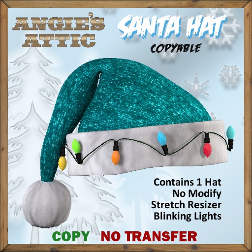 AA - Santa Hat w/lights - Lt. Blue - Copyable