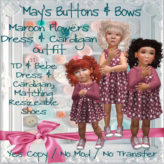 MBB * Maroon Flower Dress & Cardigan Outfit (K,B&Bebe)