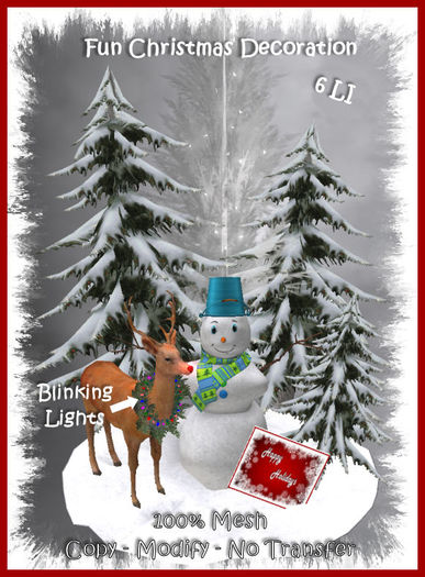 CHRISTMAS SNOWY YARD DECORATION SNOWMAN & REINDEER