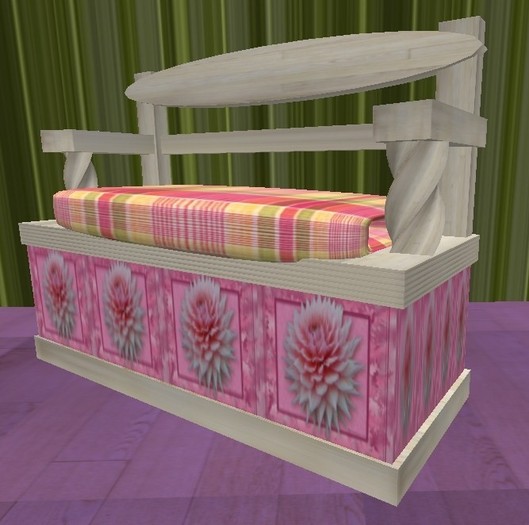 Pink and wood bench