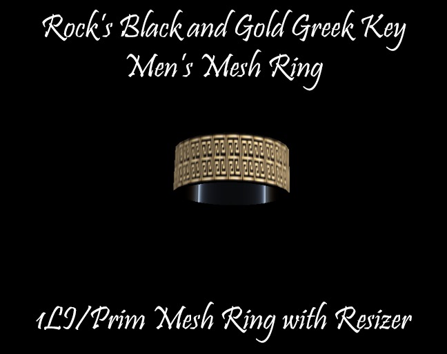 Rock's Black and Gold Greek Key Mesh Ring (Boxed)