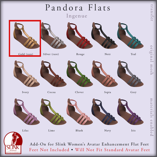 Ingenue :: Pandora Flats (Slink Feet Add-On) :: Gold RARE