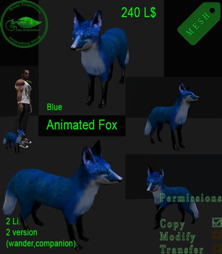 Animated Mesh Little Blue Fox 2 version (wander,companion)