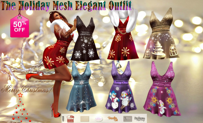 Xmas Cleavage Skater Dress - 15 HUD Texture - GIFT