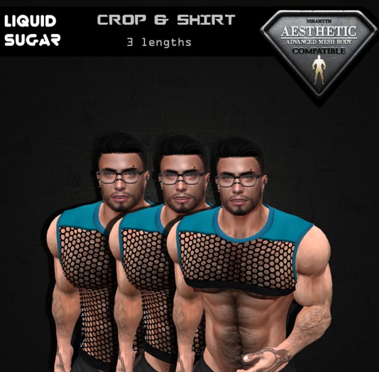 [Liquid Sugar] Blue Net Shirt&Crop