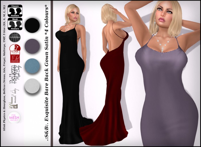 .:S&B:. Exquisite Bare Back Gown Satin *4 Colours*