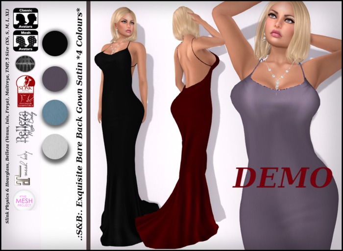 .:S&B:. Exquisite Bare Back Gown Satin *4 Colours* Demo