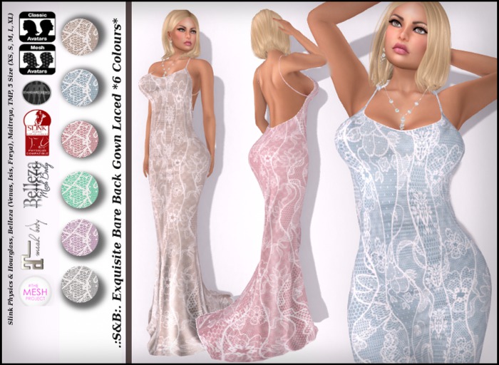 .:S&B:. Exquisite Bare Back Gown Laced *6 Colours*