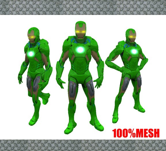 IRON MAN MESH AVATAR GREEN ARMOR with original AO TRANSFER