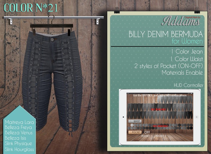 Addams "Billy" Mesh Denim Bermudas for Maitreya, Belleza, Slink #21