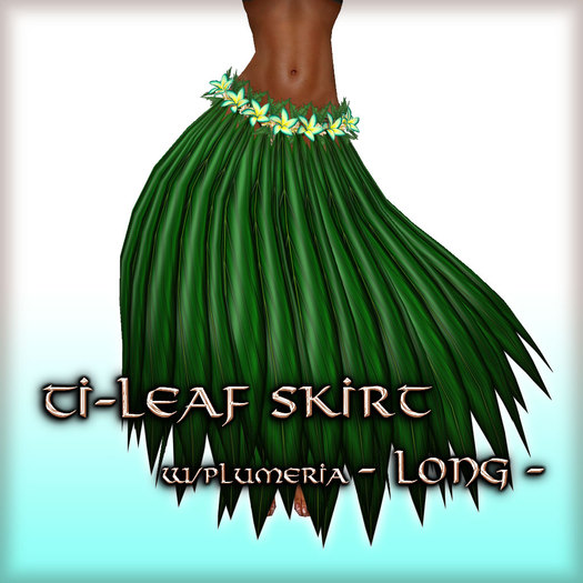 * Charmed * Hula Ti-Leaf Skirt w/Plumeria (Long) Turquoise