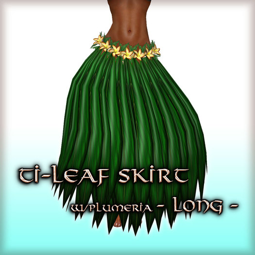 * Charmed * Hula Ti-Leaf Skirt w/Plumeria (Long) Topaz