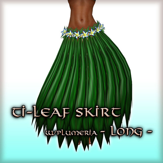 * Charmed * Hula Ti-Leaf Skirt w/Plumeria (Long) Sapphire