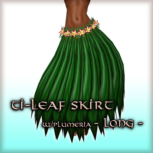 * Charmed * Hula Ti-Leaf Skirt w/Plumeria (Long) Ruby