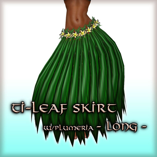 * Charmed * Hula Ti-Leaf Skirt w/Plumeria (Long) Onyx