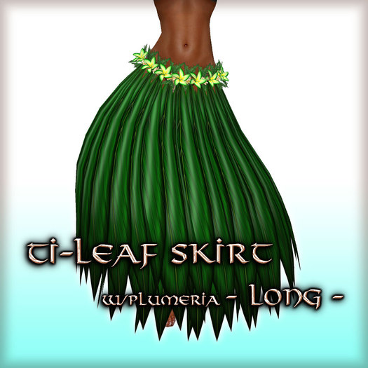 * Charmed * Hula Ti-Leaf Skirt w/Plumeria (Long) Emerald