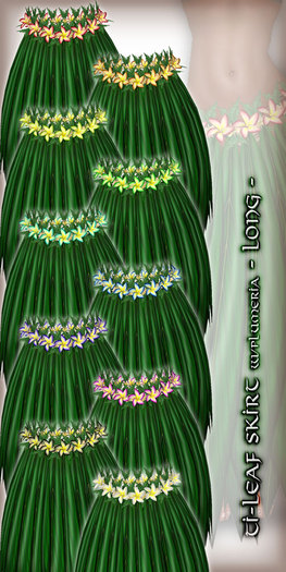 * Charmed * Hula Ti-Leaf Skirt w/Plumeria (Long) All Colors
