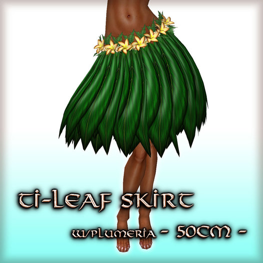 * Charmed * Hula Ti-Leaf Skirt w/Plumeria (50cm) Topaz