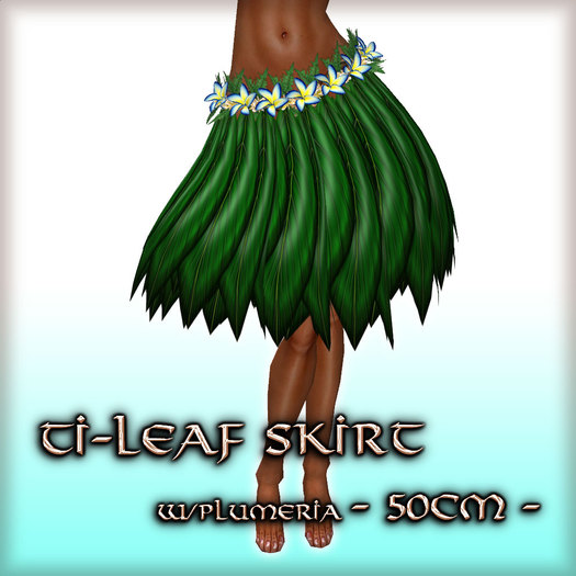 * Charmed * Hula Ti-Leaf Skirt w/Plumeria (50cm) Sapphire