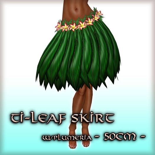 * Charmed * Hula Ti-Leaf Skirt w/Plumeria (50cm) Ruby
