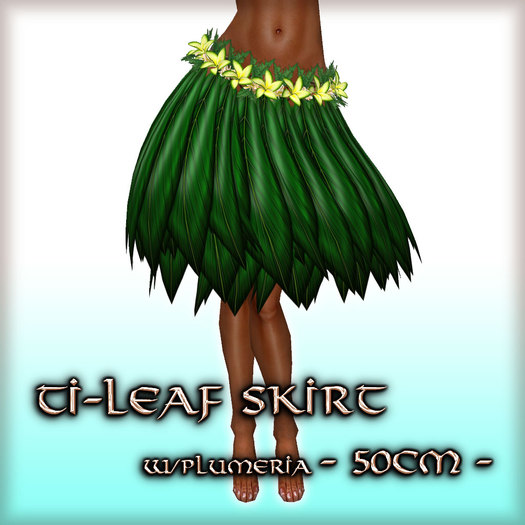 * Charmed * Hula Ti-Leaf Skirt w/Plumeria (50cm) Peridot