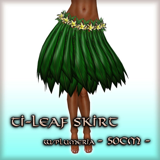 * Charmed * Hula Ti-Leaf Skirt w/Plumeria (50cm) Onyx