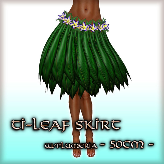 * Charmed * Hula Ti-Leaf Skirt w/Plumeria (50cm) Iolite