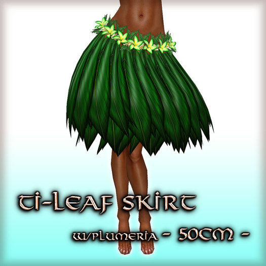 * Charmed * Hula Ti-Leaf Skirt w/Plumeria (50cm) Emerald