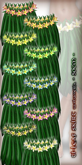 * Charmed * Hula Ti-Leaf Skirt w/Plumeria (50cm) All Colors