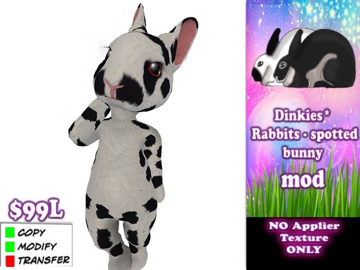 Dinkies* Rabbits - spotted bunny - black