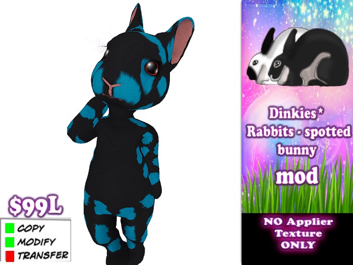 Dinkies* Rabbits - spotted bunny - Blk Blue