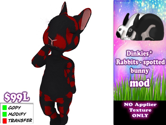 Dinkies* Rabbits - spotted bunny -Blk Red