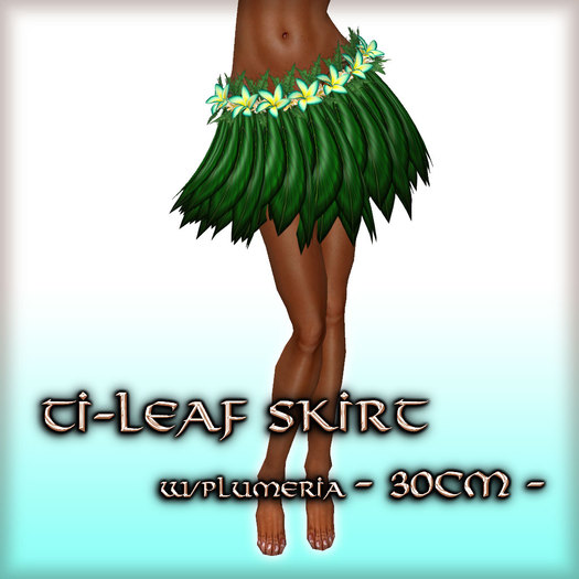 * Charmed * Hula Ti-Leaf Skirt w/Plumeria (30cm) Turquoise
