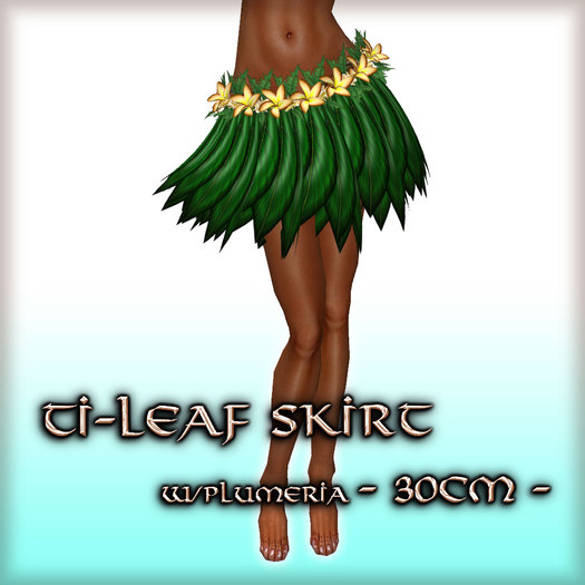 * Charmed * Hula Ti-Leaf Skirt w/Plumeria (30cm) Topaz