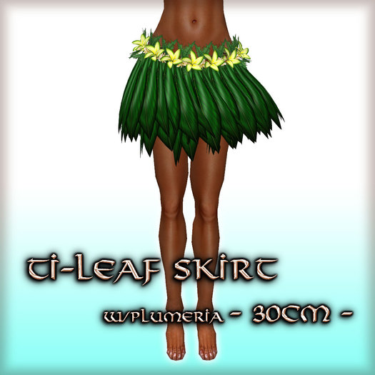* Charmed * Hula Ti-Leaf Skirt w/Plumeria (30cm) Peridot