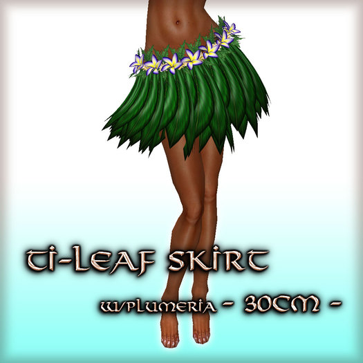 * Charmed * Hula Ti-Leaf Skirt w/Plumeria (30cm) Iolite