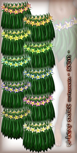 * Charmed * Hula Ti-Leaf Skirt w/Plumeria (30cm) All Colors