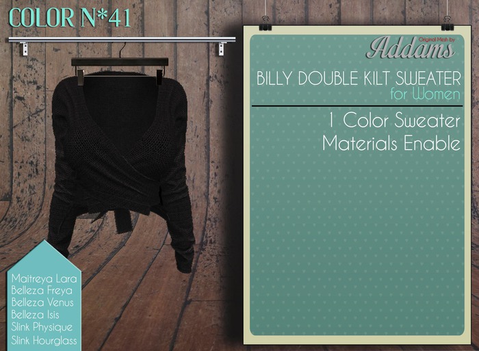  Addams "Billy" Mesh Kilt Sweater for Maitreya, Slink, Belleza #41
