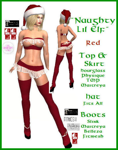 *MM* Naughty Lil Elf - Red - Hat & Boots Included!