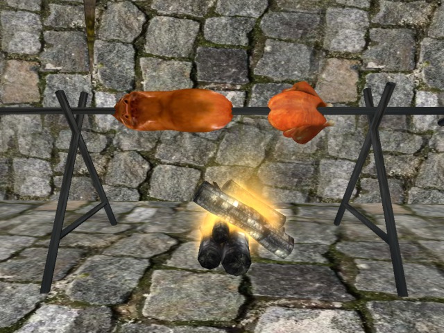 pig and chicken roasting in spit & frame-Open it