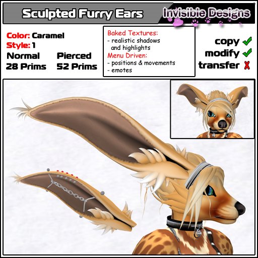 Invisible Designs - Sculpted Furry Ears 1 caramel