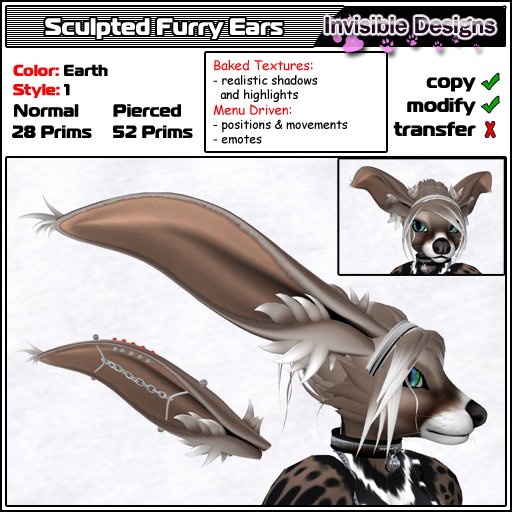 Invisible Designs - Sculpted Furry Ears 1 earth