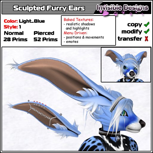 Invisible Designs - Sculpted Furry Ears 1 light_blue