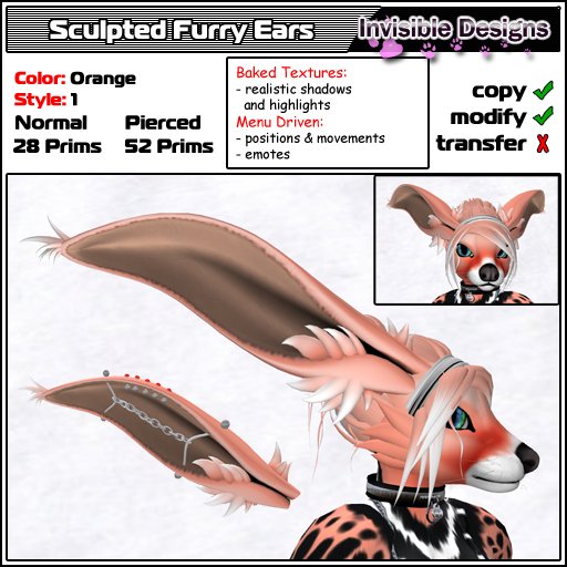 Invisible Designs - Sculpted Furry Ears 1 orange