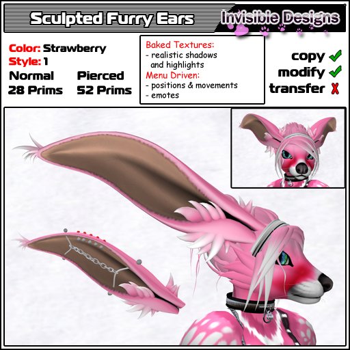 Invisible Designs - Sculpted Furry Ears 1 strawberry