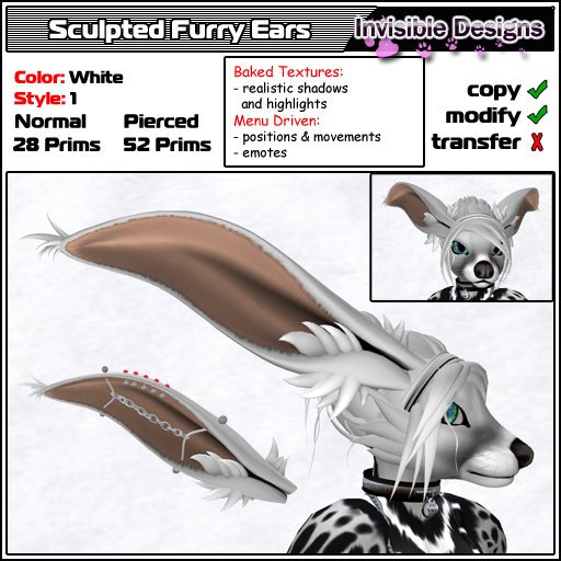 Invisible Designs - Sculpted Furry Ears 1 white