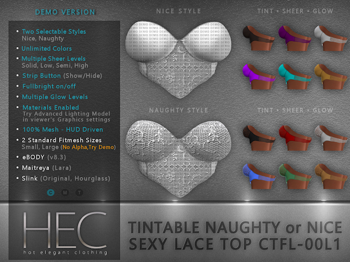 HEC - DEMO-UA Tintable Naughty/Nice Sexy Lace Top CTFL-00L1D