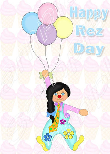 Girl Clown Rez Day  Birthday Greetings Card