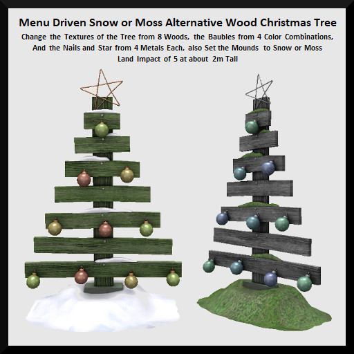 Menu Driven Snow or Moss Alternative Wood Christmas Tree